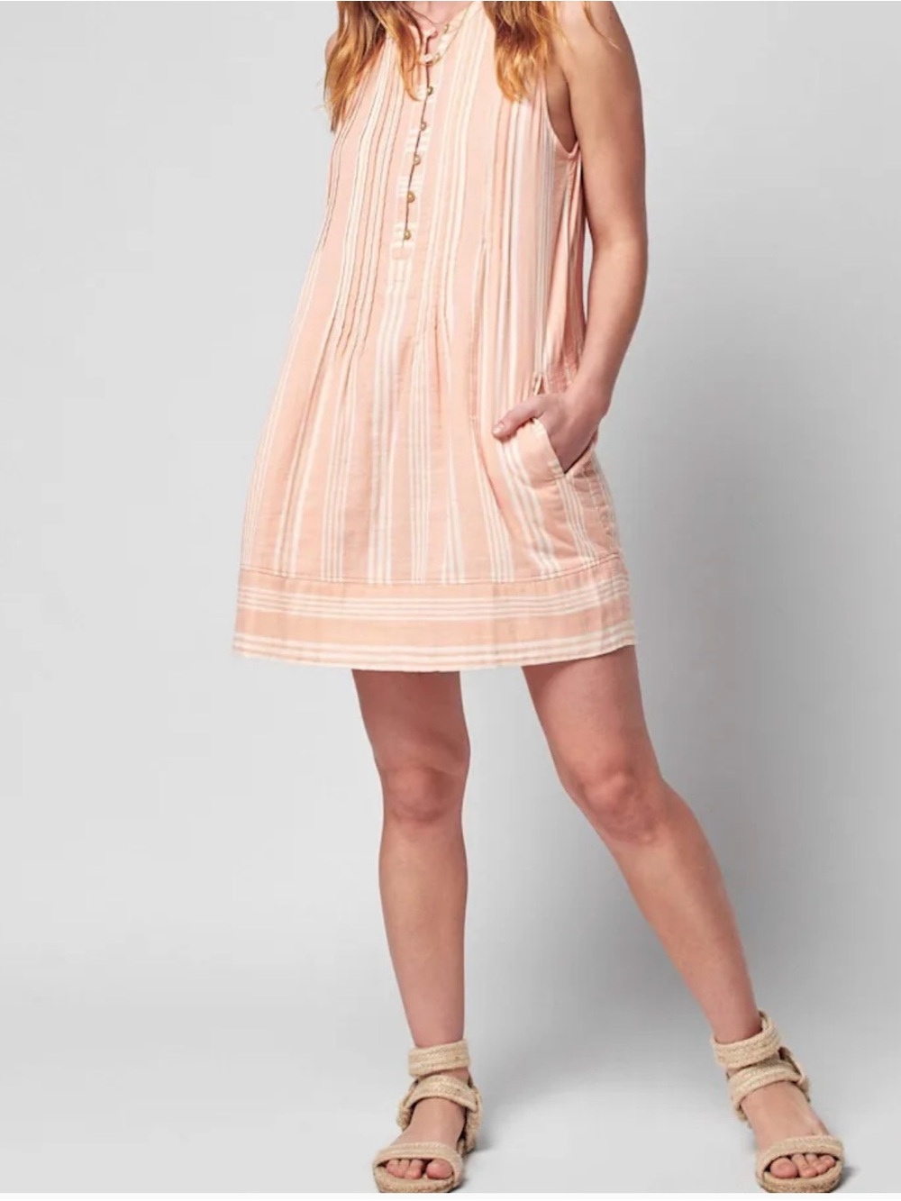 Faherty Dream Cotton Gauze Isha Dress Peach Sepia Neutral Stripe Summer Dress XL